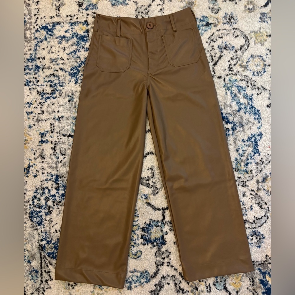 Brown Wide-Leg Faux Leather Pants